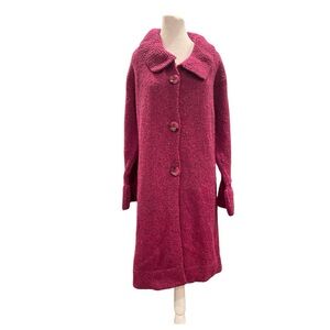 Rossan Hand Loomed Irish Wool Coat Sweater Jacket burgundy Long Cardigan M